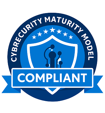 CMMC compliance shield with cybersecurity icons representing Department of Defense file sharing requirements